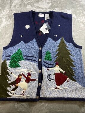 Vintage Bobbie Brooks Cotton Winter Embroidered Vest XL Deadstock NWT